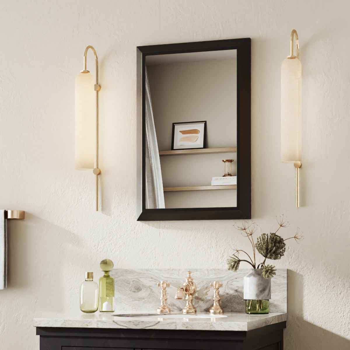 16" x 24" Modern, Elegant Rectangular Wall Mirror with Tempered Glass, Shatterproof, Rust-Resistant Black Frame Aluminum Frame for Bathroom, Living Room & Hallway| Nolhurst
