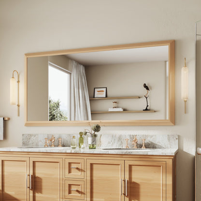 72" x 36" Light Wood Grain Modern, Elegant Rectangular Wall Mirror with Tempered Glass, Shatterproof, Rust-Resistant Light Wood Grain Aluminum Frame for Bathroom, Living Room & Hallway| Nolhurst