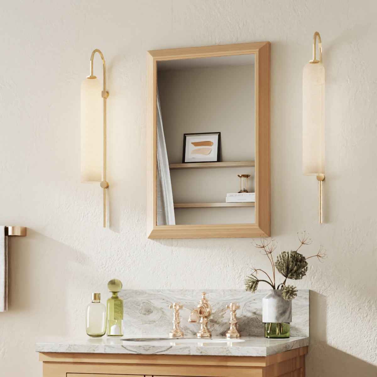16" x 24" Modern, Elegant Rectangular Wall Mirror with Tempered Glass, Shatterproof, Rust-Resistant Light Wood Grain Aluminum Frame for Bathroom, Living Room & Hallway| Nolhurst