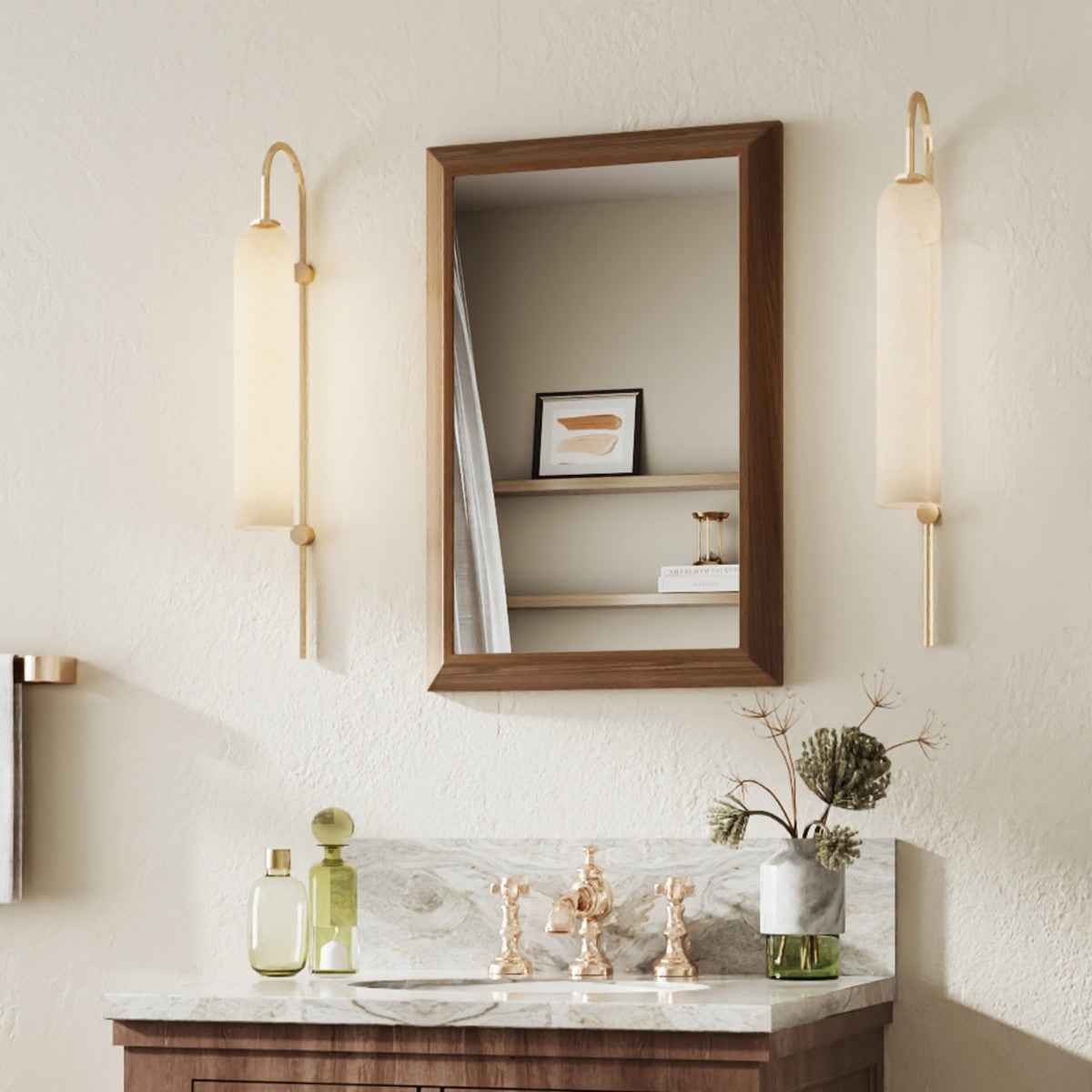 16" x 24" Modern, Elegant Rectangular Wall Mirror with Tempered Glass, Shatterproof, Rust-Resistant Dark Wood Grain Aluminum Frame for Bathroom, Living Room & Hallway| Nolhurst