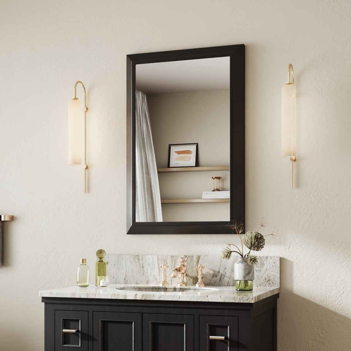 24" x 36" Modern, Elegant Rectangular Wall Mirror with Tempered Glass, Shatterproof, Rust-Resistant Wood Grain Aluminum Frame for Bathroom, Living Room & Hallway| Nolhurst