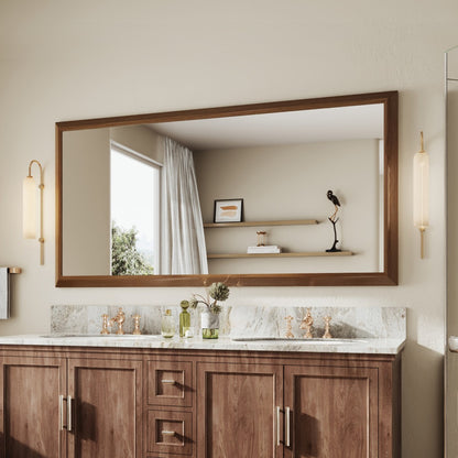 72" x 36" Light Wood Grain Modern, Elegant Rectangular Wall Mirror with Tempered Glass, Shatterproof, Rust-Resistant Dark Wood Grain Aluminum Frame for Bathroom, Living Room & Hallway| Nolhurst
