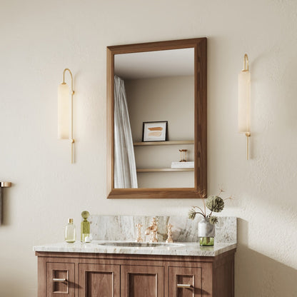 24" x 36" Dark Wood Grain Modern, Elegant Rectangular Wall Mirror with Tempered Glass, Shatterproof, Rust-Resistant Dark Wood Grain Aluminum Frame for Bathroom, Living Room & Hallway| Nolhurst