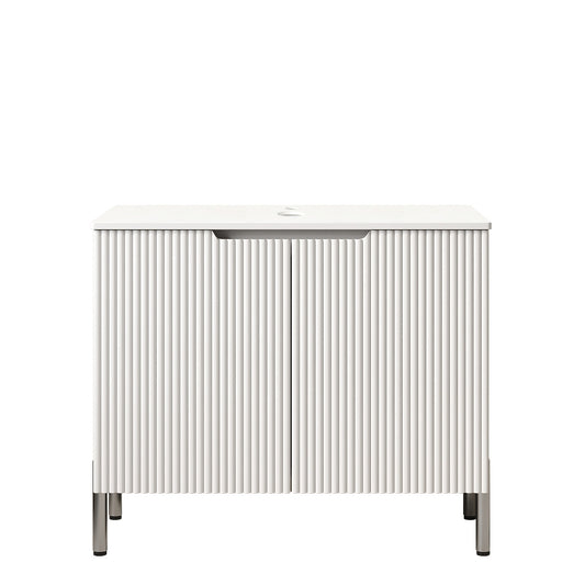 Exbrite 30" Freestanding Carrara White Artificial Stone Countertop and White Cabinet with Two Doors, NO Basin, NO Faucet and Sink Cover|TURIO