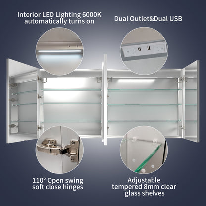 Rim 66" W x 32" H LED Lighted Medicine Cabinet Recessed or Surface with Mirrors