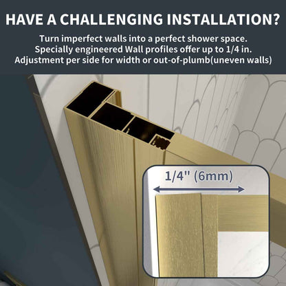 Nexus 56-60W x 70.H Easy Clean Triple Framed Sliding Shower Door with 1/4" (6mm) Clear SGCC Tempered Glass,Brushed Golde Finish (Copy) (Copy)