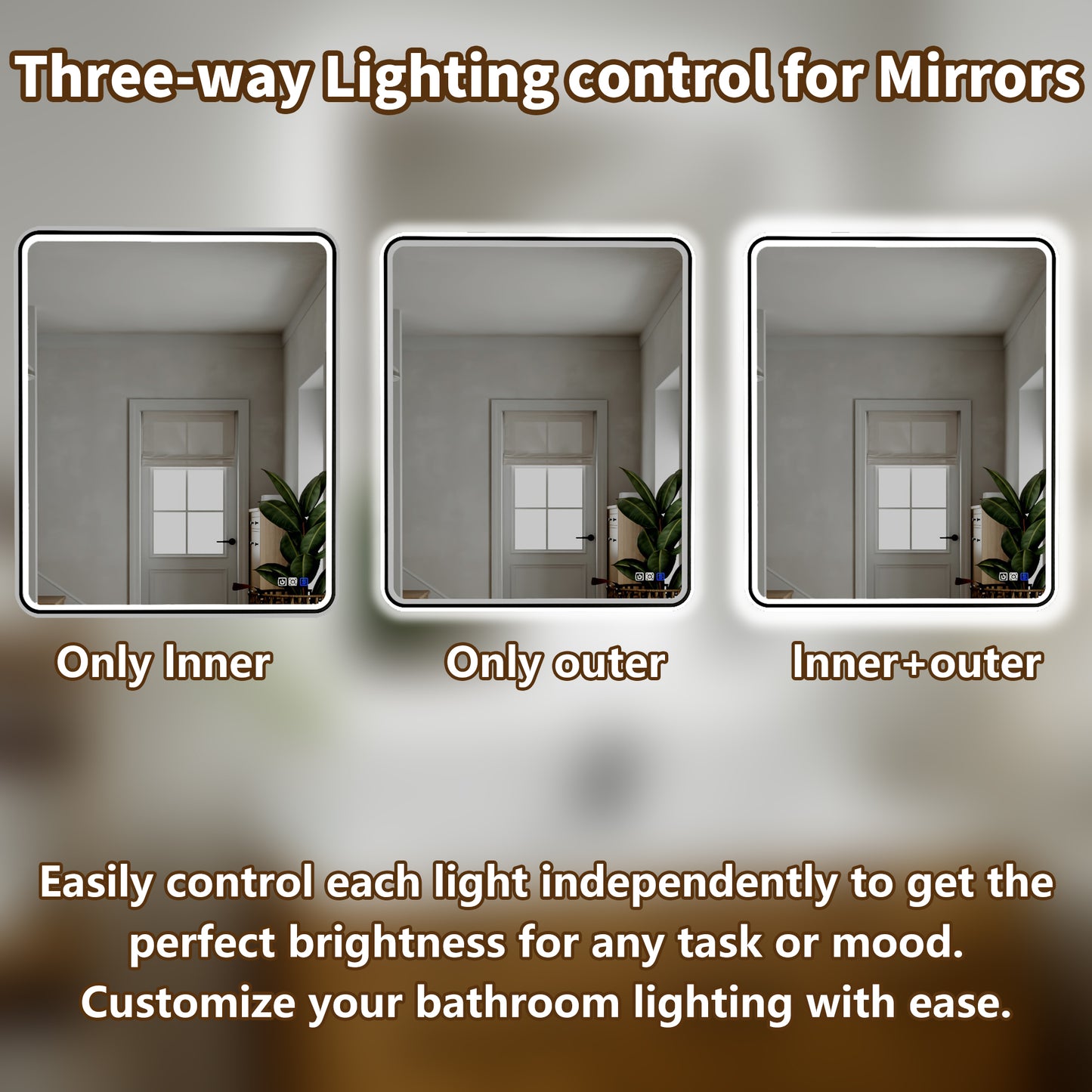Lumina 30" W x 36" H LED Lighted Bathroom Mirror,High Illuminate, Inner & Outer Lighting,Anti-Fog, Dimmable,Black Frame with Rounded Corners