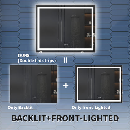 Apex 48" W x 36" H LED Bathroom Light Mirror,Anti Fog,Dimmable,Three Lighting Modes