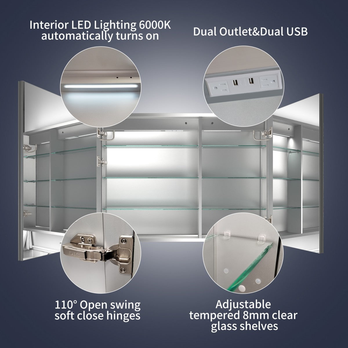 Rim 40" W x 30" H LED Lighted Medicine Cabinet Recessed or Surface with Mirrors
