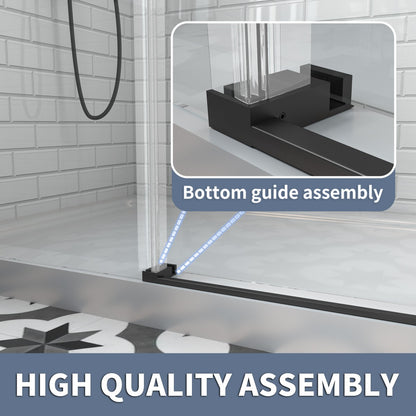 Norton Frameless Sliding Shower Door 72 in W x 74 in H,Matte Black,Frameless Shower Door with 5/16" (8mm) Clear Tempered Glass,Easy Clean - ExBriteUSA