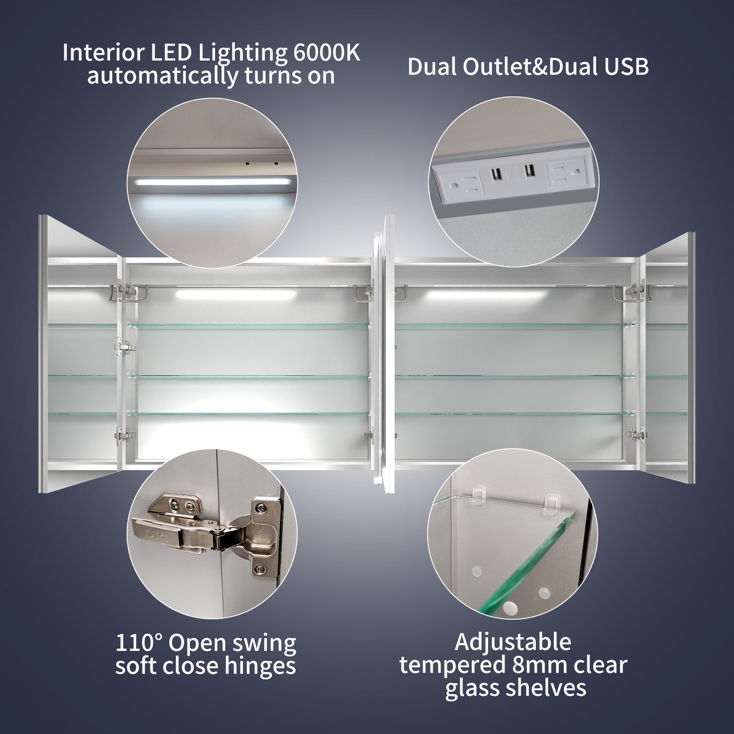 Rim 72" W x 30" H LED Lighted Medicine Cabinet Recessed or Surface with Mirrors