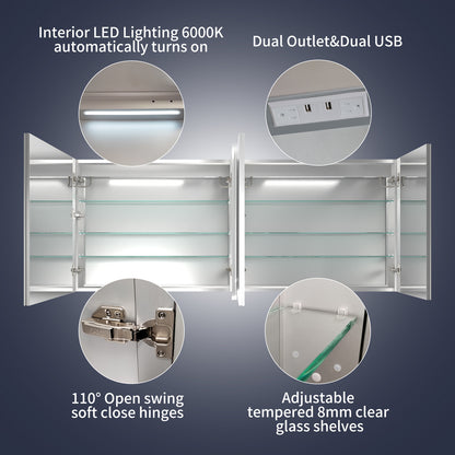 Rim 72" W x 30" H LED Lighted Medicine Cabinet Recessed or Surface with Mirrors