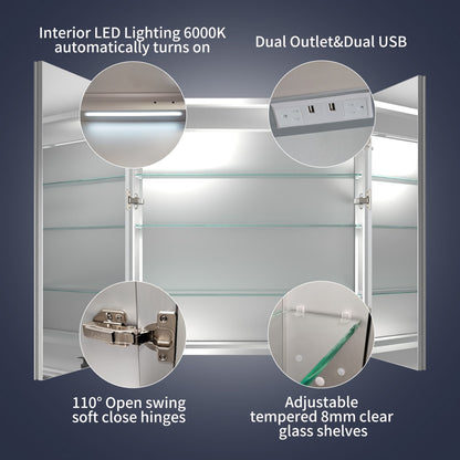Rim 30" W x 32" H LED Lighted Medicine Cabinet - Recessed or Surface Mount with Outlets & USBs