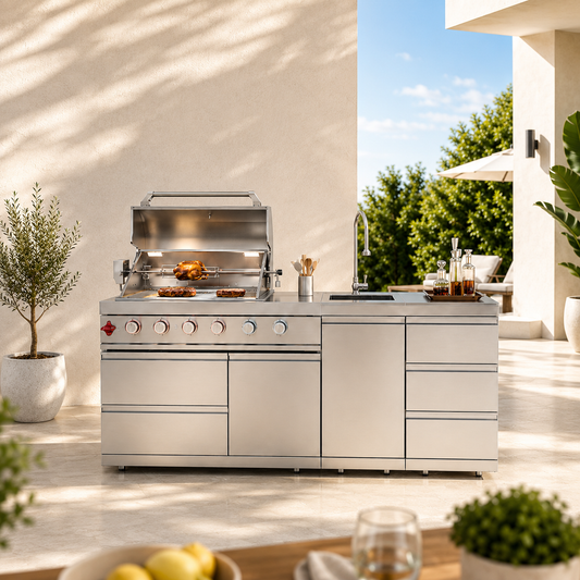 Outdoor Kitchen Island 83.3 Inch 4+1 Burner Propane Gas BBQ Grill 71500 BTU 304 Stainless Steel Silver Color With CSA, ETL Certification + Sink