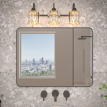 Noir 28" x 36" Vanity Mirror – Modern, Elegant, Rectangular Wall Mirror with Tempered Glass, Shatterproof, Rust-Resistant, Matte Black Frame for Bathroom, Living Room & Hallway