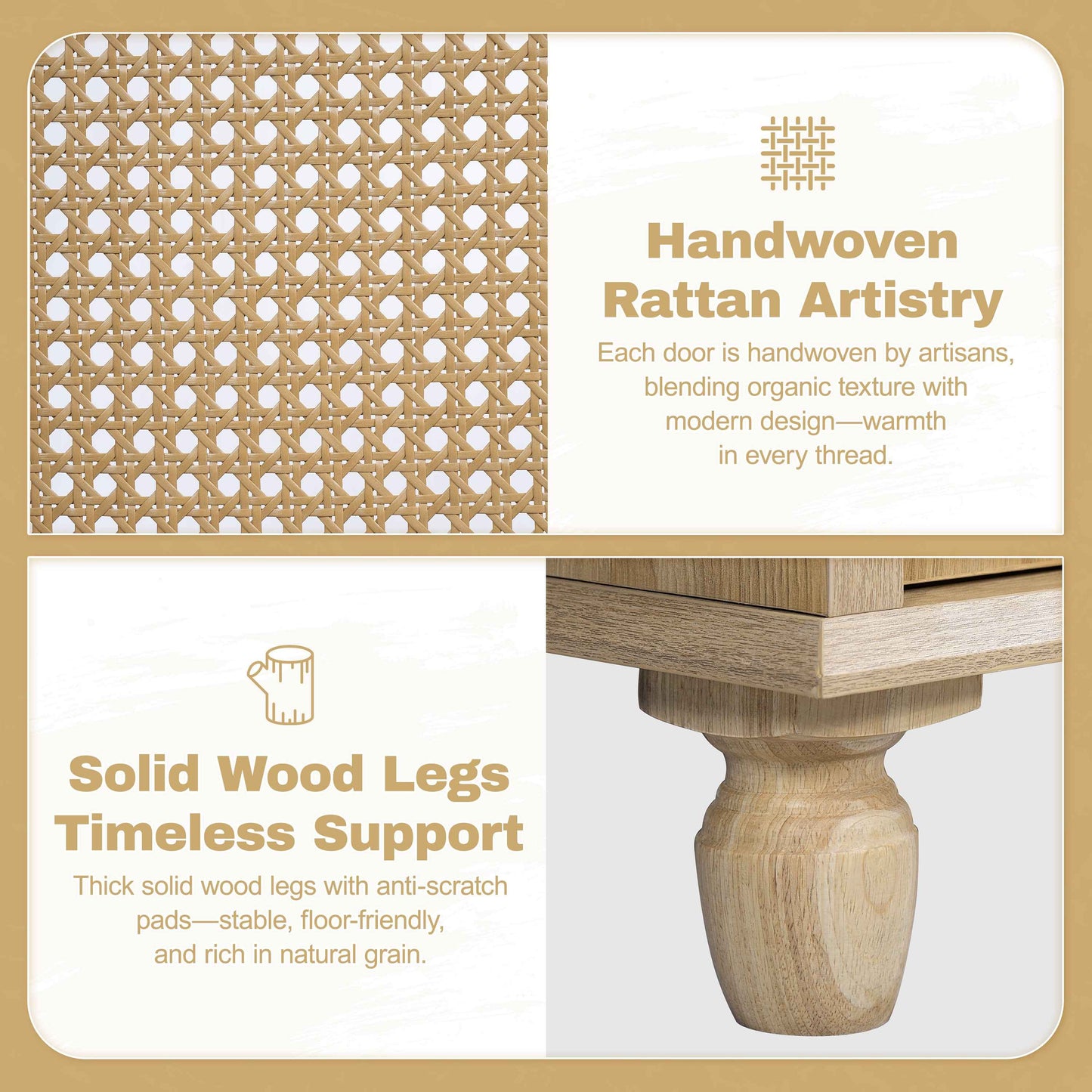 ExBrite 30" Bathroom Vanity with Resin Sink, Solid Wood Legs & Handwoven Rattan Doors for Modern Bathroom Storage