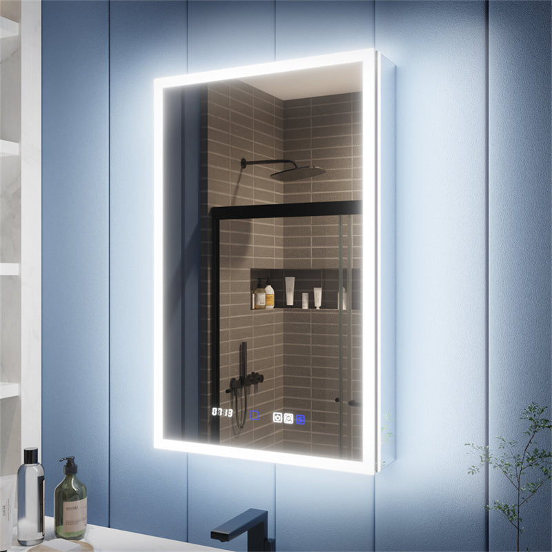 Illusion 20" x 32" Lighted Mirror Medicine Cabinet with Front and Back Magnifiers, Right Hinge