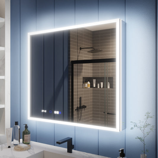 Illusion 40" x 32" LED Lighted Medicine Cabinet with Magnifiers Front and Back Light