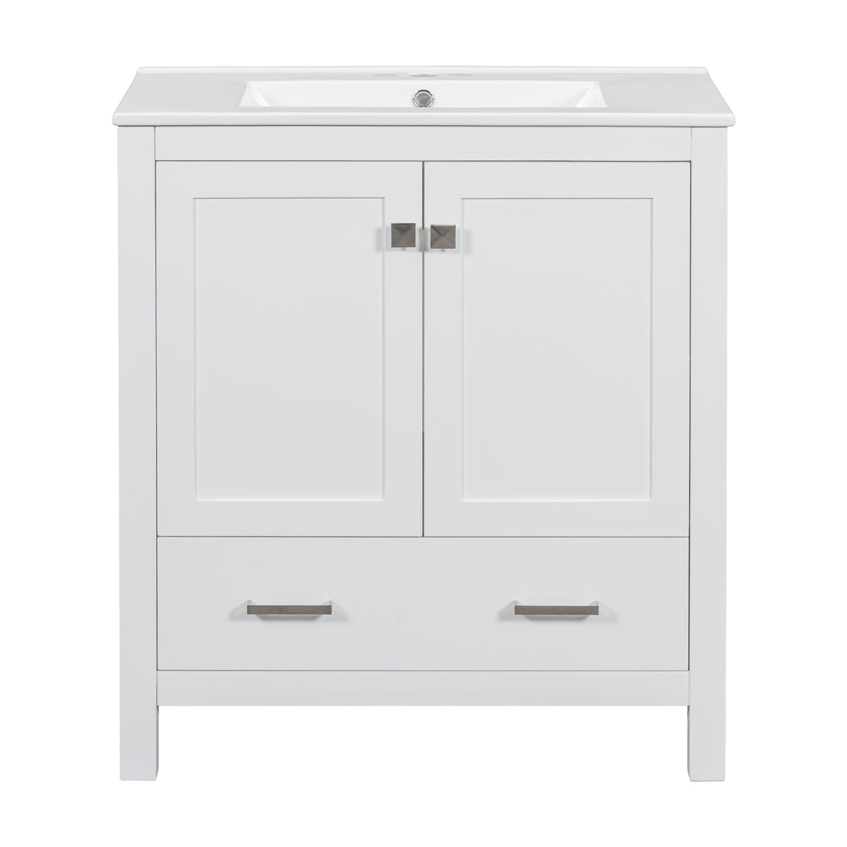 Exbrite 30-Inch White Bathroom Vanity with Ceramic Sink and Soft-Close Storage