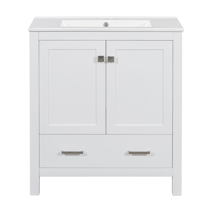 Exbrite 30-Inch White Bathroom Vanity with Ceramic Sink and Soft-Close Storage