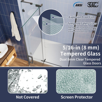 Flexi-L 56-60" W X 70" H Bathroom Glass Shower Doors,Semi-Frameless Matte Black,Tempered Glass Shower Door With Handle