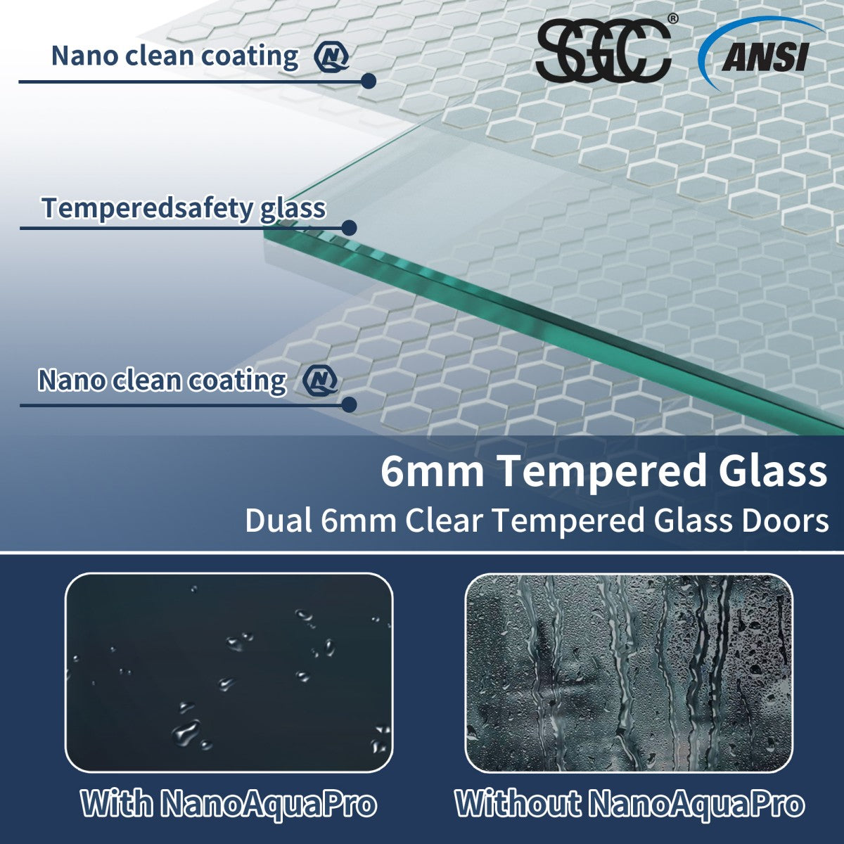 Nexus 44-48W x 70.H Easy Clean Framed Tri-Fold Sliding Shower Door with 1/4" (6mm) Clear SGCC Tempered Glass,Brushed Golde Finish