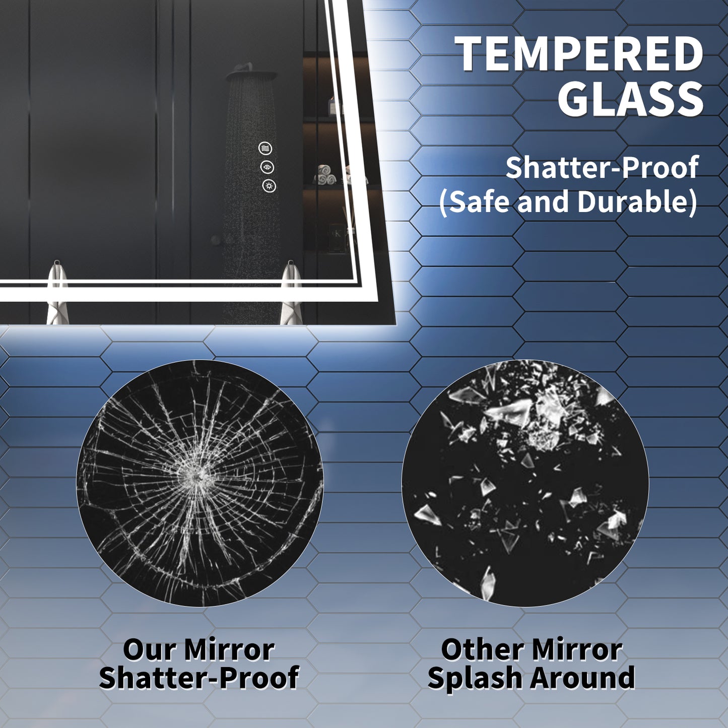 Linea 40" W x 32" H LED Heated Bathroom Mirror,Anti Fog,Dimmable,Front-Lighted and Backlit, Tempered Glass
