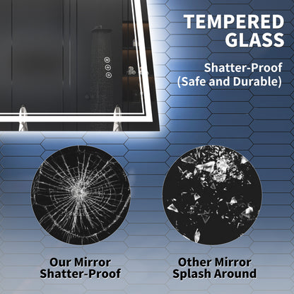 Linea 24" W x 36" H LED Heated Bathroom Mirror,Anti Fog,Dimmable,Front-Lighted and Backlit, Tempered Glass