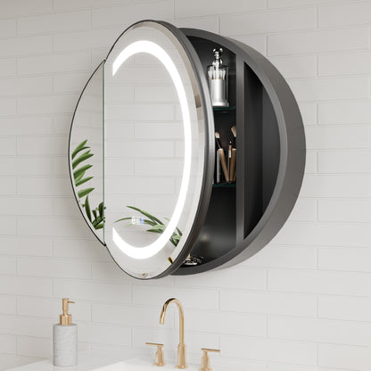 Hola 26" Round LED Medicine Cabinet – Black Frame, Anti-Fog, Dimmable Lighting, Surface Mount - ExBriteUSA