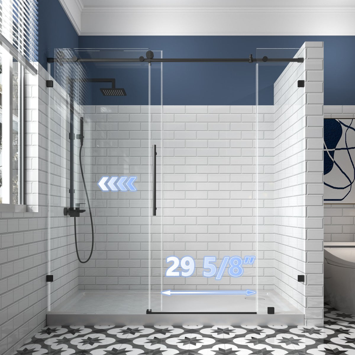 Norton Frameless Sliding Shower Door 72 in W x 74 in H,Matte Black,Frameless Shower Door with 5/16" (8mm) Clear Tempered Glass,Easy Clean - ExBriteUSA
