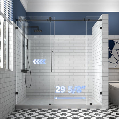 Norton Frameless Sliding Shower Door 72 in W x 74 in H,Matte Black,Frameless Shower Door with 5/16" (8mm) Clear Tempered Glass,Easy Clean - ExBriteUSA
