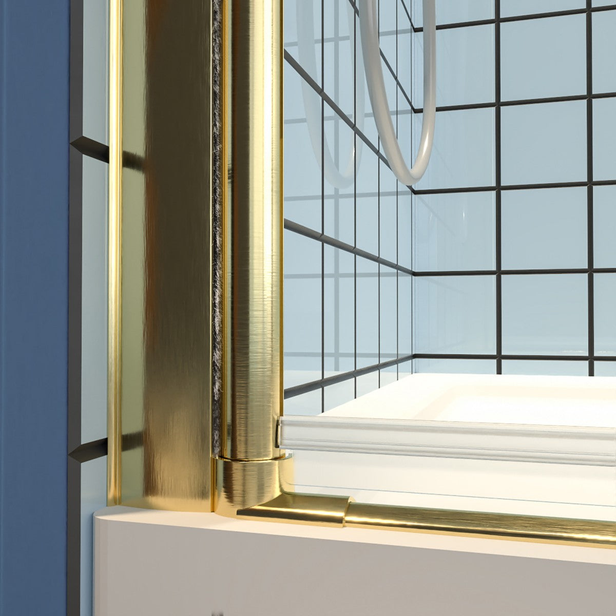 Exbrite Adapt Bifold Shower Door 30-32 in.W x 72 in.H Pivot Swing Shower Doors,Brushed Gold,Tempered Shower Glass