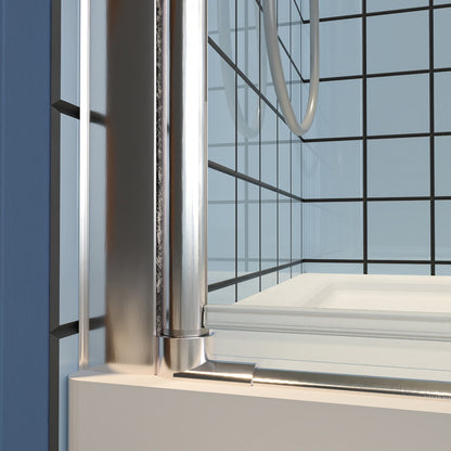Exbrite Adapt Bifold Shower Door 30-32 in.W x 72 in.H Pivot Swing Shower Doors,Brushed Nickel,Tempered Glass