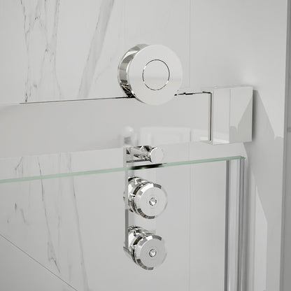 44-48" x 76" Frameless Shower Door Sliding, Chrome, Fixed Glass Left | ExBrite Elysian-R Series