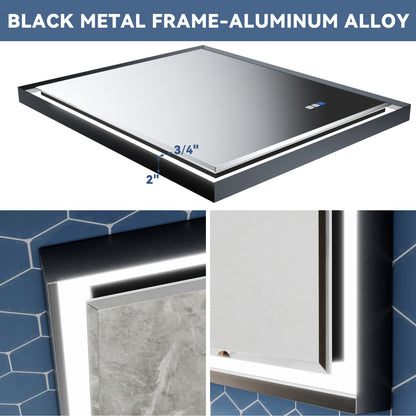 Verloar 22" W x 34" H Framed Lighted Bathroom  Mirror,Dimmable,Anti Fog,Front-Lit Illumination,Matte Black