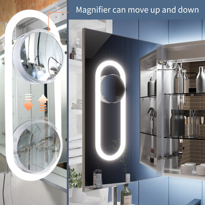 Illusion 48" x 32" LED Lighted Medicine Cabinet with Magnifiers Front and Back Light-with Clock