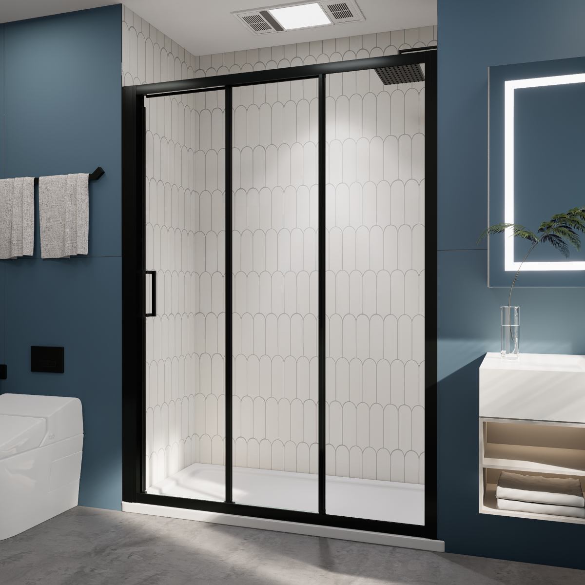Nexus 56-60W x 70.H Easy Clean Double Framed Sliding Shower Door with 1/4" (6mm) Clear SGCC Tempered Glass,Matte Black Finish