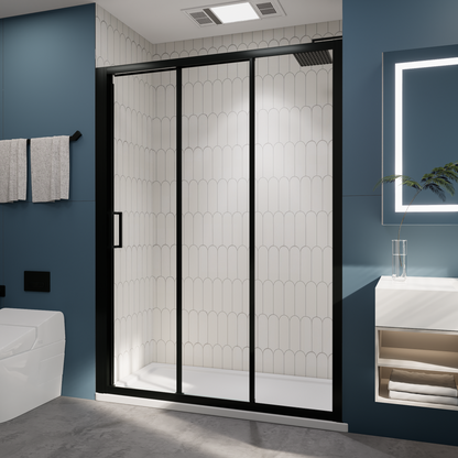 Nexus 56-60W x 70.H Easy Clean Double Framed Sliding Shower Door with 1/4" (6mm) Clear SGCC Tempered Glass,Matte Black Finish
