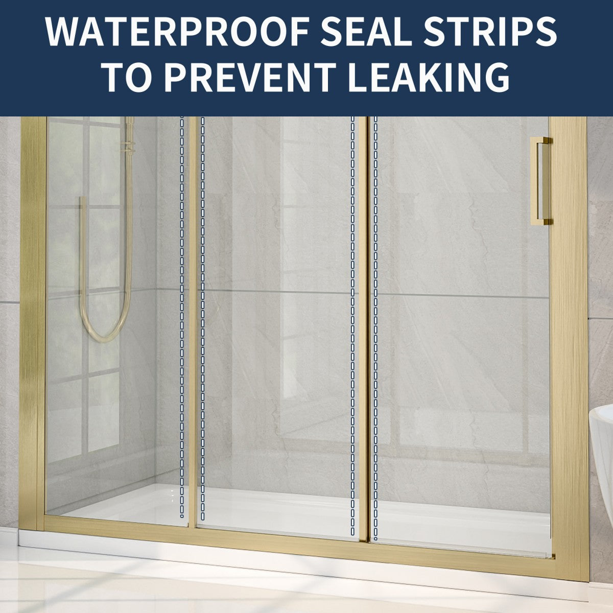 Nexus 44-48W x 70.H Easy Clean Framed Tri-Fold Sliding Shower Door with 1/4" (6mm) Clear SGCC Tempered Glass,Brushed Golde Finish