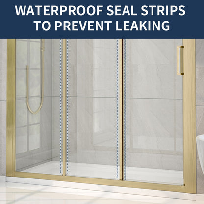 Nexus 44-48W x 70.H Easy Clean Framed Tri-Fold Sliding Shower Door with 1/4" (6mm) Clear SGCC Tempered Glass,Brushed Golde Finish