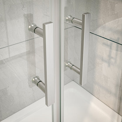 Holden 56-60"W x 70"H Easy Clean Shatter Proof Double Framed Sliding Shower Door with 1/4" (6mm) Clear SGCC Tempered Glass,Brushed Nickel