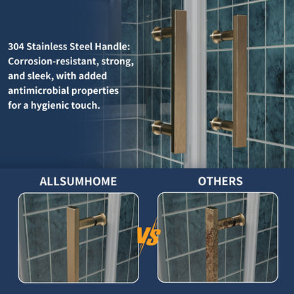 Holden 56-60"W x 70"H Easy Clean Shatter Proof Double Framed Sliding Shower Door with 1/4" (6mm) Clear SGCC Tempered Glass,Brushed Gold Finish