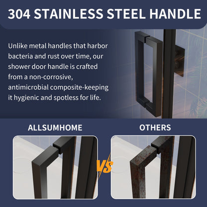 Flexi-L 50-54" W X 70" H Bathroom Glass Shower Doors,Semi-Frameless Matte Black,Tempered Glass Shower Door With Handle