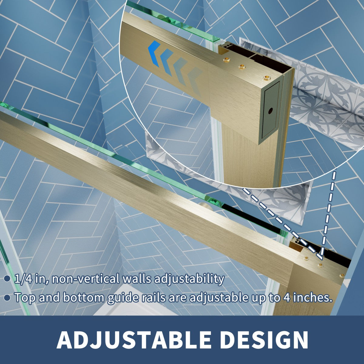 Lock Adjustable 44-48"W x 74"H Sliding Glass Shower Door with 8mm Clear Tempered Glass,Stainless Steel Hardware Brushed Gold,Rectangle Shower Door