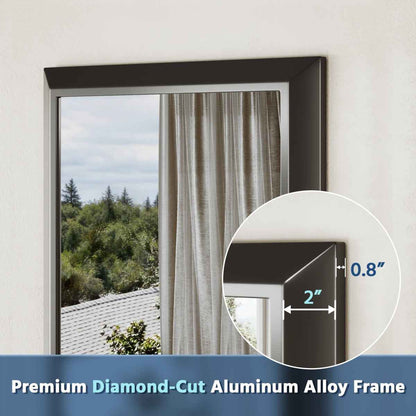 24" x 36" Modern, Elegant Rectangular Wall Mirror with Tempered Glass, Shatterproof, Rust-Resistant Wood Grain Aluminum Frame for Bathroom, Living Room & Hallway| Nolhurst