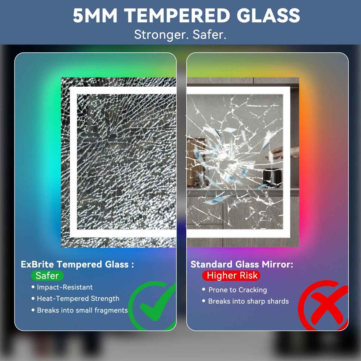 24"x 36" RGB Smart LED Bathroom Mirror–Color Changing Backlit Mirror with Anti-Fog & Dimmable Touch Control|Exbrite DYLUX