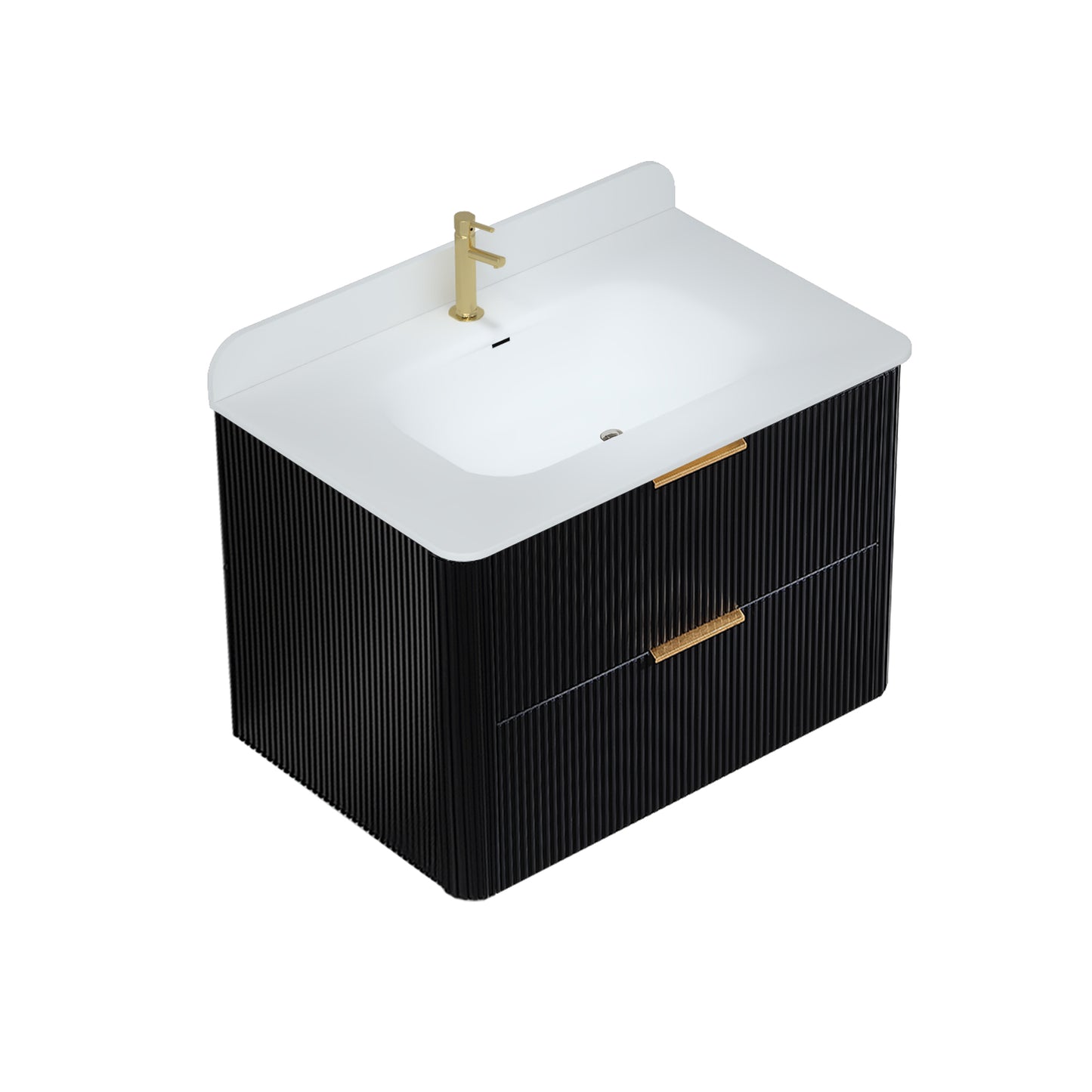 30 inch Floating Bathroom Vanity with Sink, Pre-Assembled, Wall Mounted Plywood Bathroom Storage Cabinet with Safety Rounded,Large Soft-Close Fluted Drawers & Metal Handles