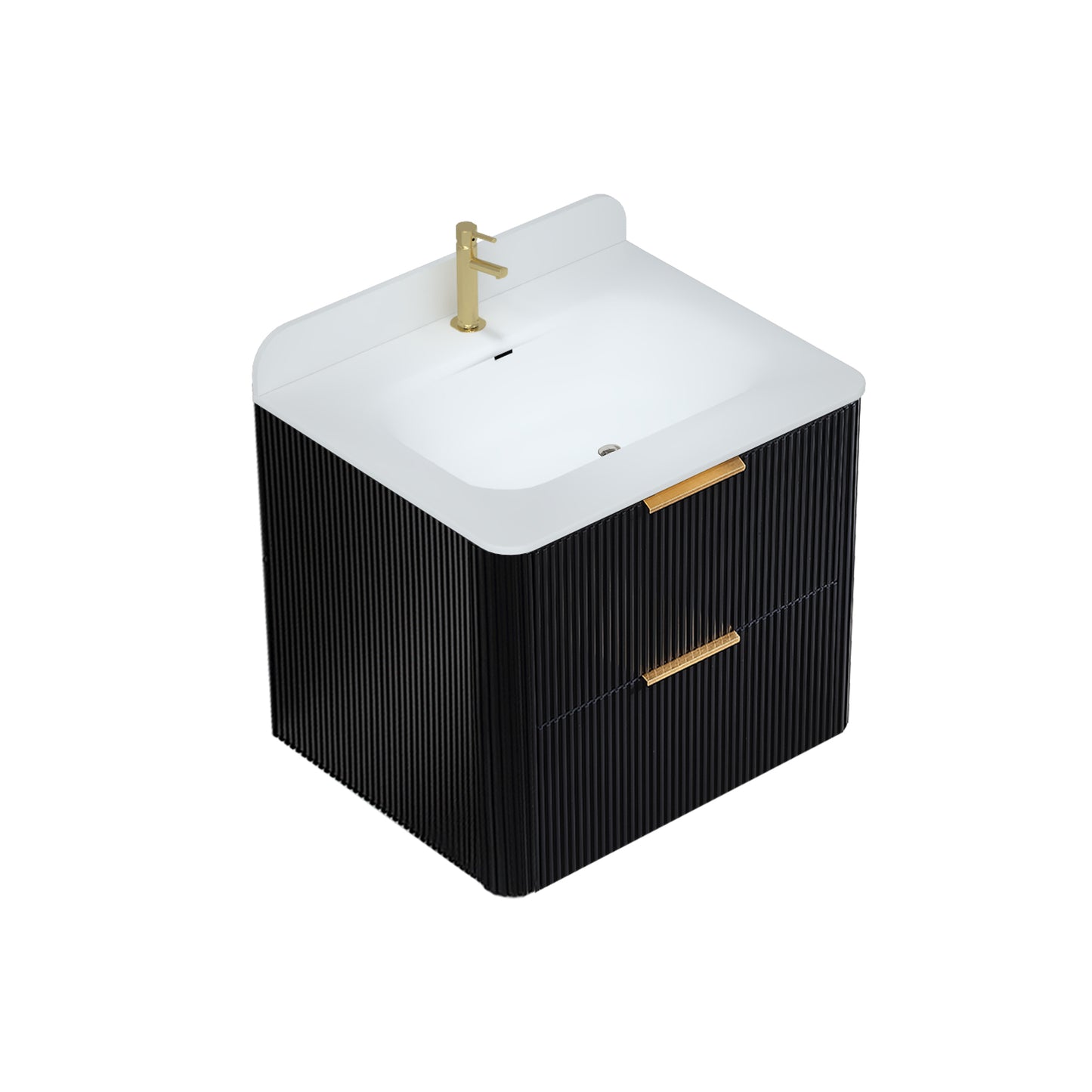 24 inch Floating Bathroom Vanity with Sink, Pre-Assembled, Wall Mounted Plywood Bathroom Storage Cabinet with Safety Rounded,Large Soft-Close Fluted Drawers & Metal Handles