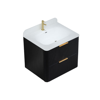 24 inch Floating Bathroom Vanity with Sink, Pre-Assembled, Wall Mounted Plywood Bathroom Storage Cabinet with Safety Rounded,Large Soft-Close Fluted Drawers & Metal Handles