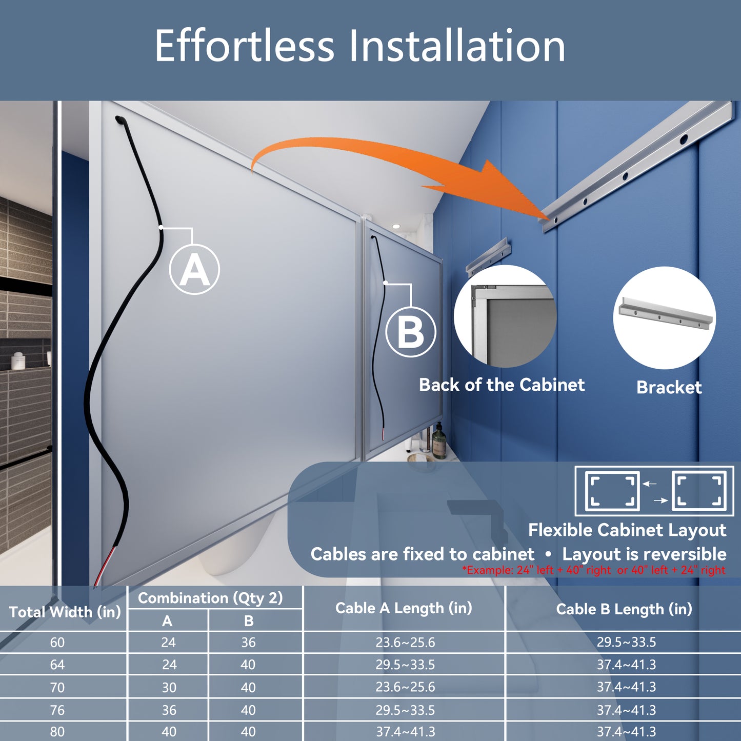 Illusion-B 76" x 32" Led Lit Medicine Cabinet with Magnifiers Front and Back Light
